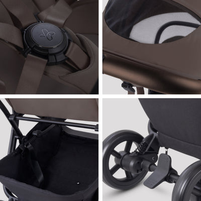 Carrinho De Bebê Compacto Silver Cross Nia Chocolate - BR - Armazenamento Extra Grande e Design Premium